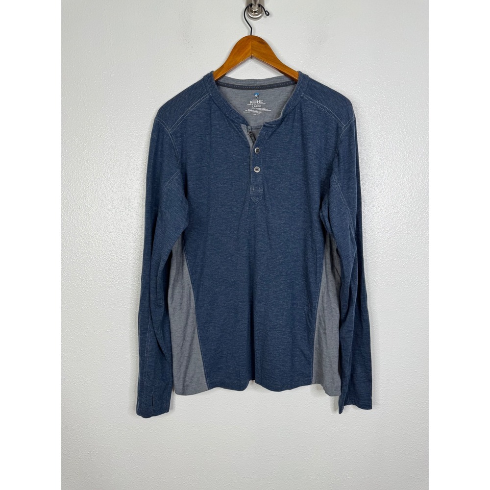 Kuhl Mens Blue Grey Long Sleeve Henley Shirt Thumbholes Large RN108846